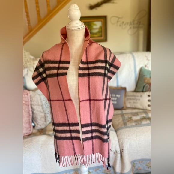 BURBERRY Salmon Pink Cashmere/WOOL  NOVA CHECK Scarf💞EUC💞11.5”x 68”🔥Very RARE - Picture 9 of 9